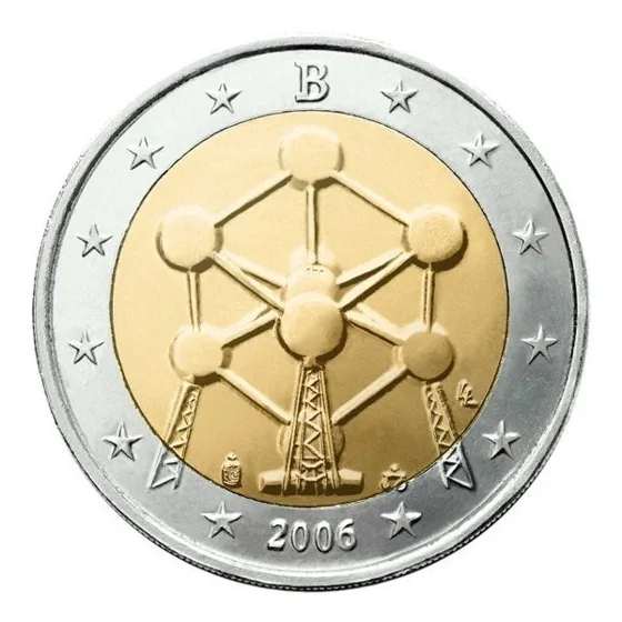 Pièce de 2 euros Atomium, Belgique 2006, avec rotation de matrice à 130°