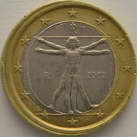 Pièce de 1 euro d'Italie 2002 avec double frappe